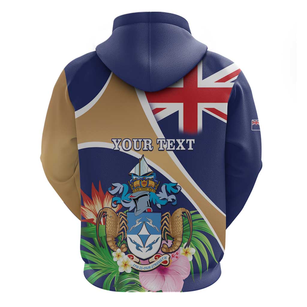 Personalized Tristan da Cunha Zip Hoodie Coat Of Arms Tropical Flowers