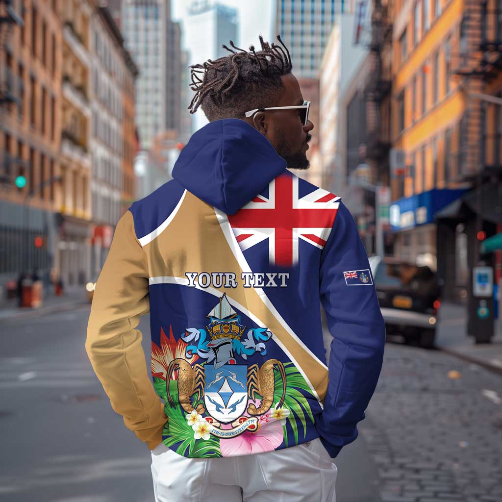 Personalized Tristan da Cunha Zip Hoodie Coat Of Arms Tropical Flowers