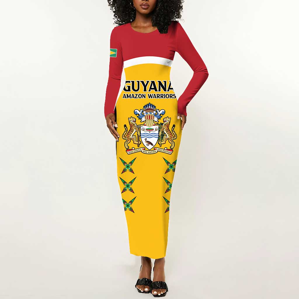 Guyana Cricket Custom Long Sleeve Bodycon Dress Go Amazon Warriors Go - African Pride