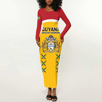 Guyana Cricket Custom Long Sleeve Bodycon Dress Go Amazon Warriors Go - African Pride