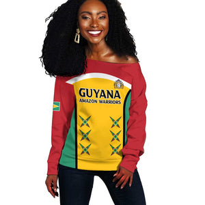 Guyana Cricket Custom Off Shoulder Sweater Go Amazon Warriors Go - African Pride