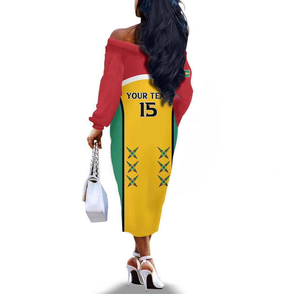 Guyana Cricket Custom Off The Shoulder Long Sleeve Dress Go Amazon Warriors Go - African Pride