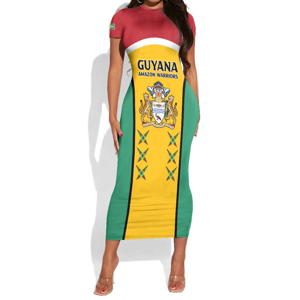 Guyana Cricket Custom Short Sleeve Bodycon Dress Go Amazon Warriors Go - African Pride