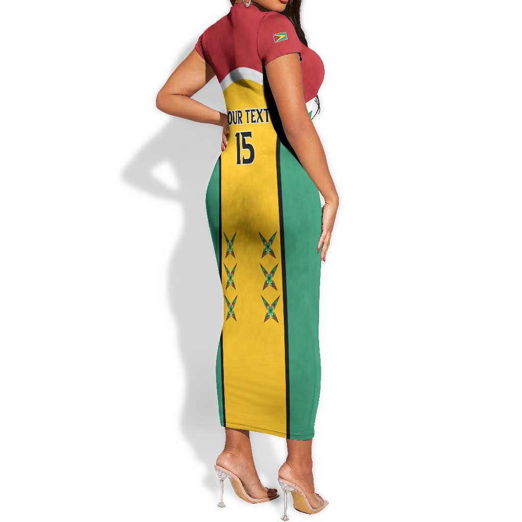 Guyana Cricket Custom Short Sleeve Bodycon Dress Go Amazon Warriors Go - African Pride