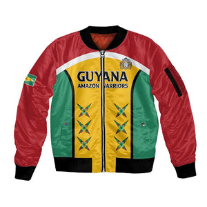 Guyana Cricket Custom Sleeve Zip Bomber Jacket Go Amazon Warriors Go - African Pride