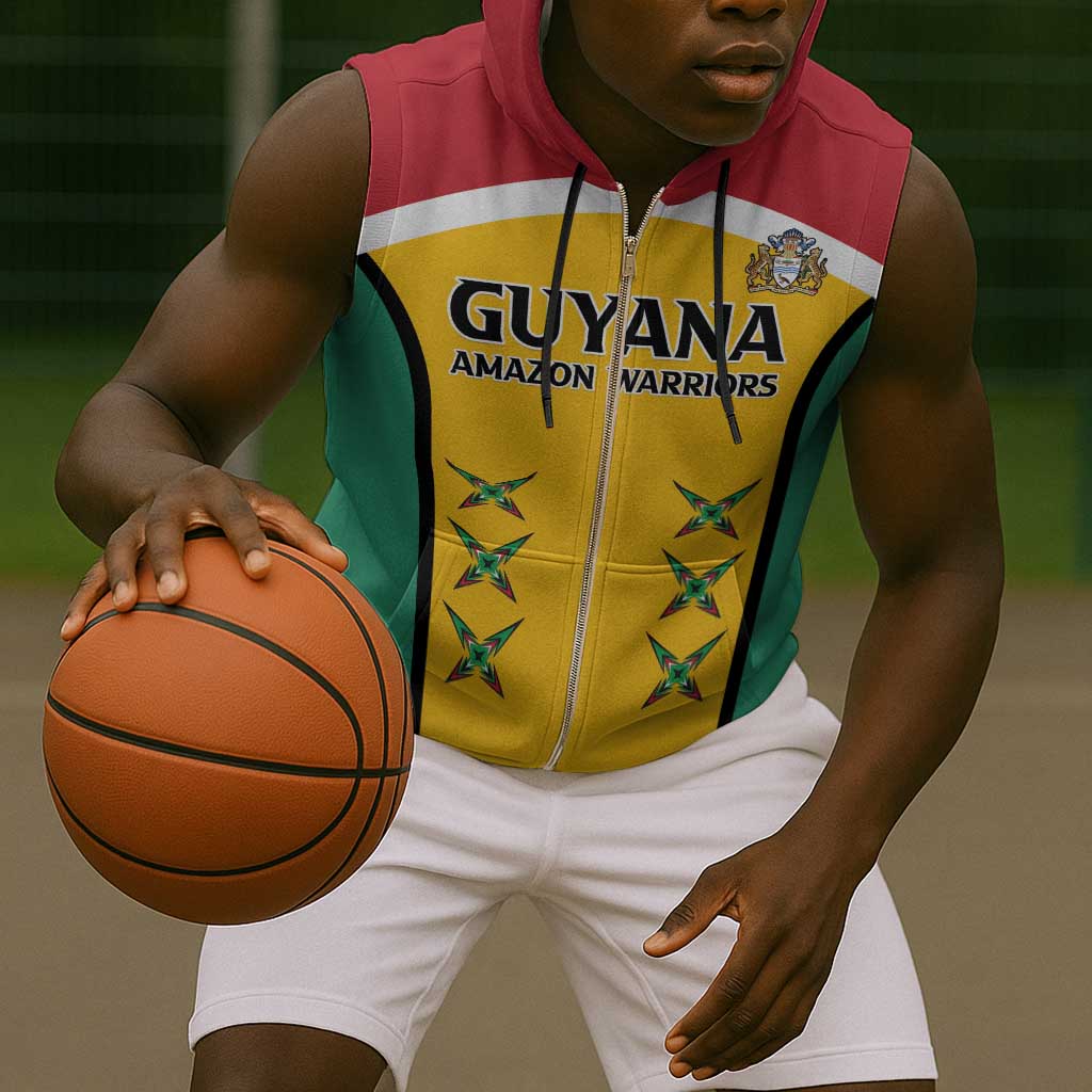 Guyana Cricket Sleeveless Zip Hoodie Go Amazon Warriors Go - African Pride