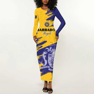 Barbados Royals Cricket Custom Long Sleeve Bodycon Dress Coat Of Arms Flag Style - African Pride