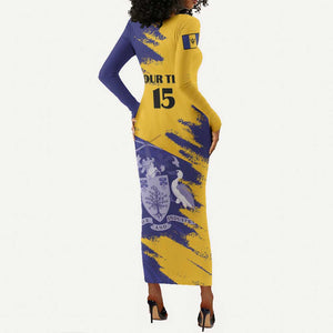 Barbados Royals Cricket Custom Long Sleeve Bodycon Dress Coat Of Arms Flag Style - African Pride