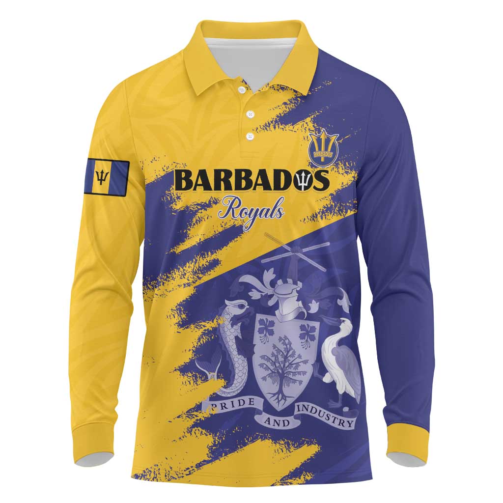 Barbados Royals Cricket Custom Long Sleeve Polo Shirt Coat Of Arms Flag Style - African Pride