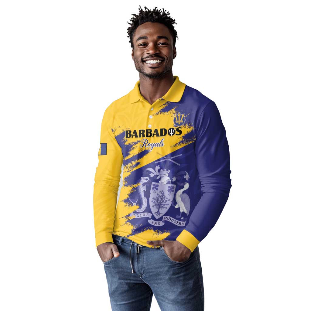 Barbados Royals Cricket Custom Long Sleeve Polo Shirt Coat Of Arms Flag Style - African Pride