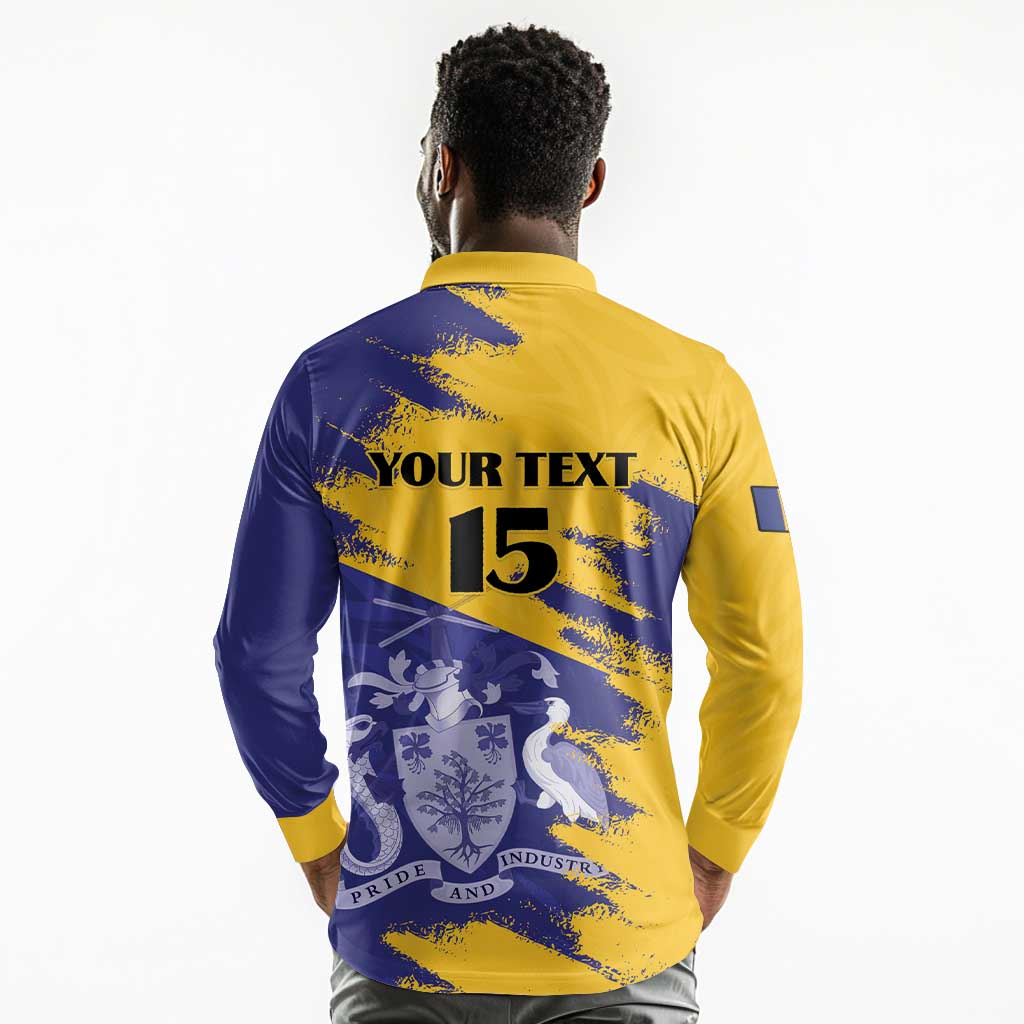 Barbados Royals Cricket Custom Long Sleeve Polo Shirt Coat Of Arms Flag Style - African Pride
