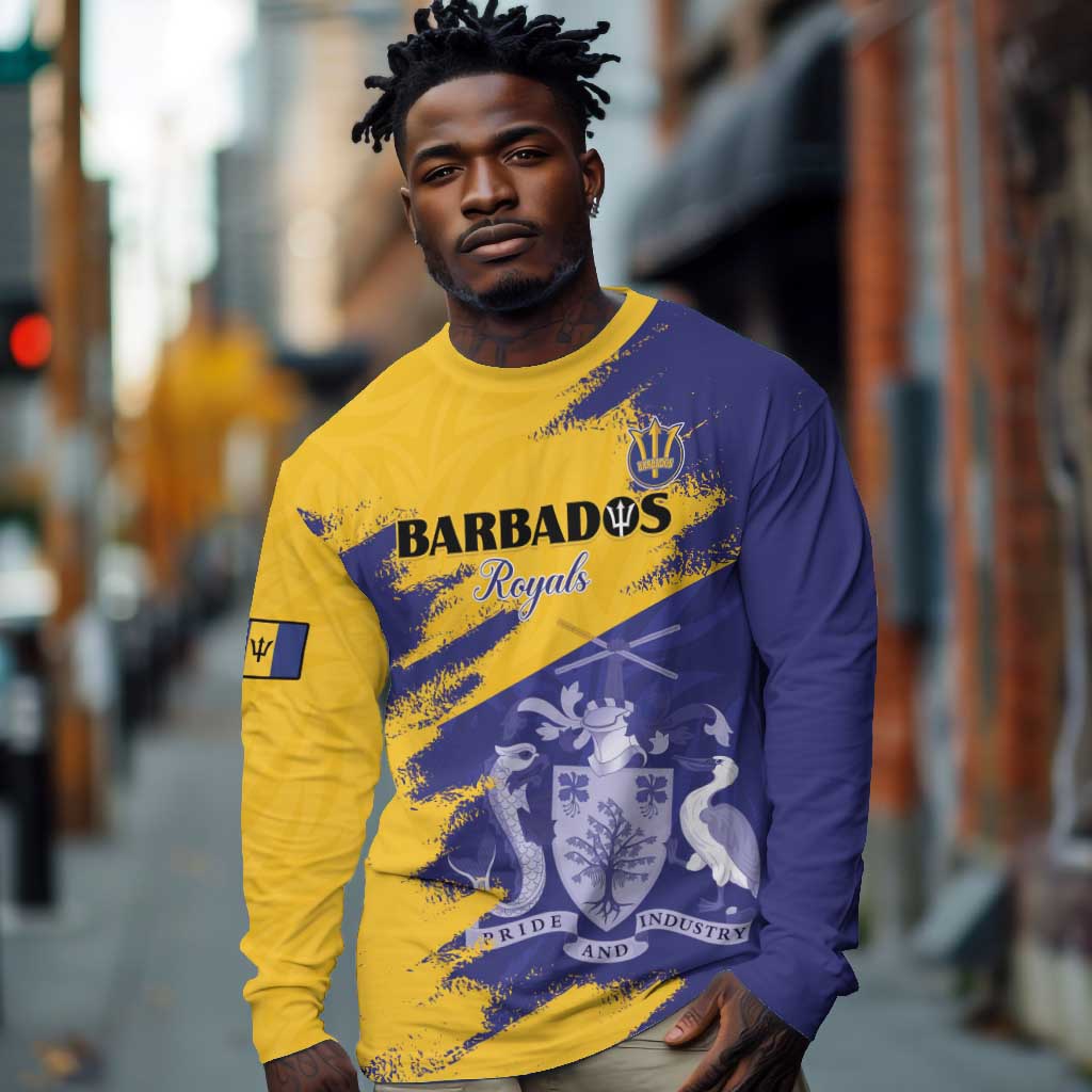 Barbados Royals Cricket Custom Long Sleeve Shirt Coat Of Arms Flag Style - African Pride