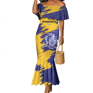 Barbados Royals Cricket Custom Mermaid Dress Coat Of Arms Flag Style - African Pride
