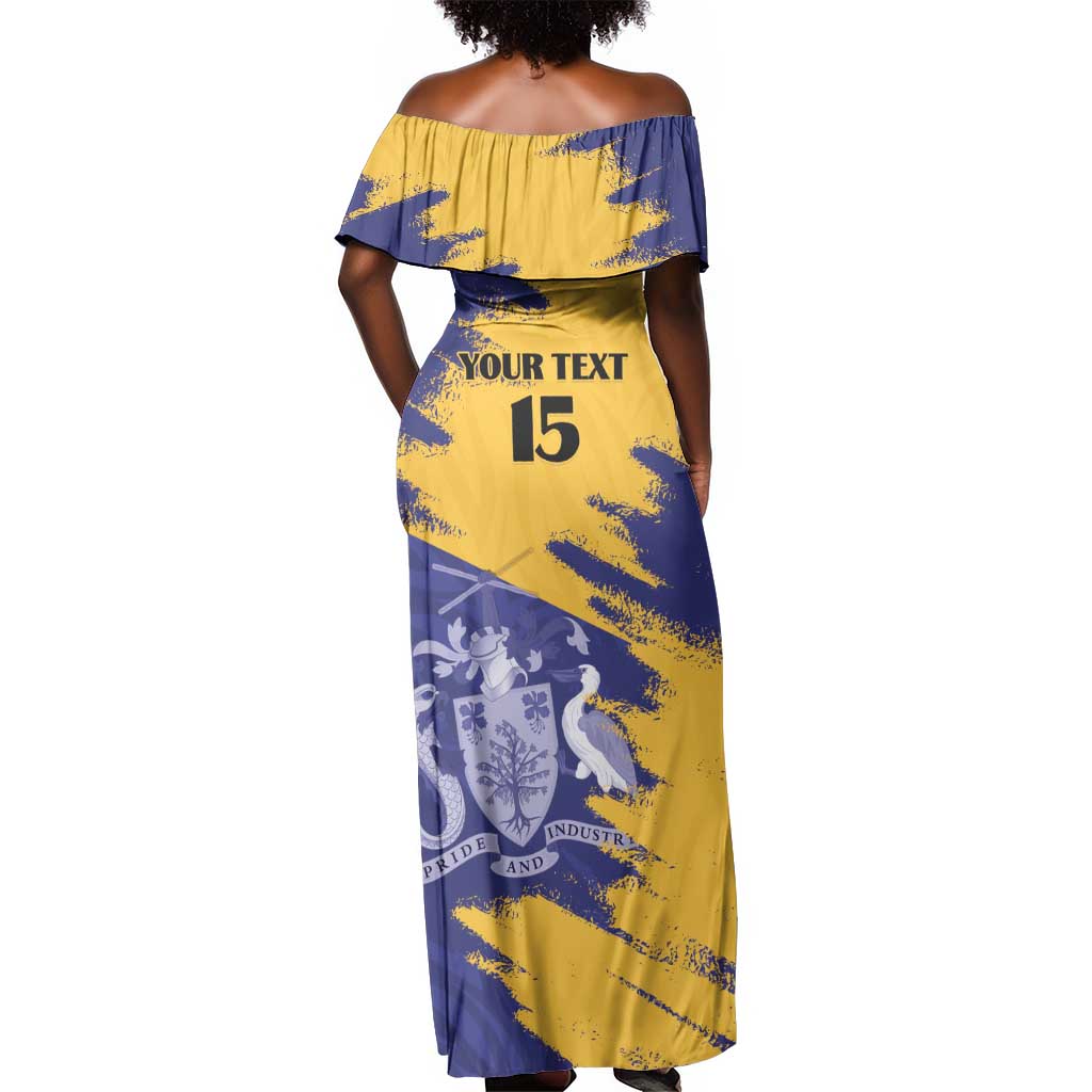 Barbados Royals Cricket Custom Off Shoulder Maxi Dress Coat Of Arms Flag Style - African Pride
