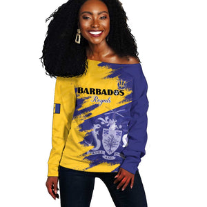 Barbados Royals Cricket Custom Off Shoulder Sweater Coat Of Arms Flag Style - African Pride