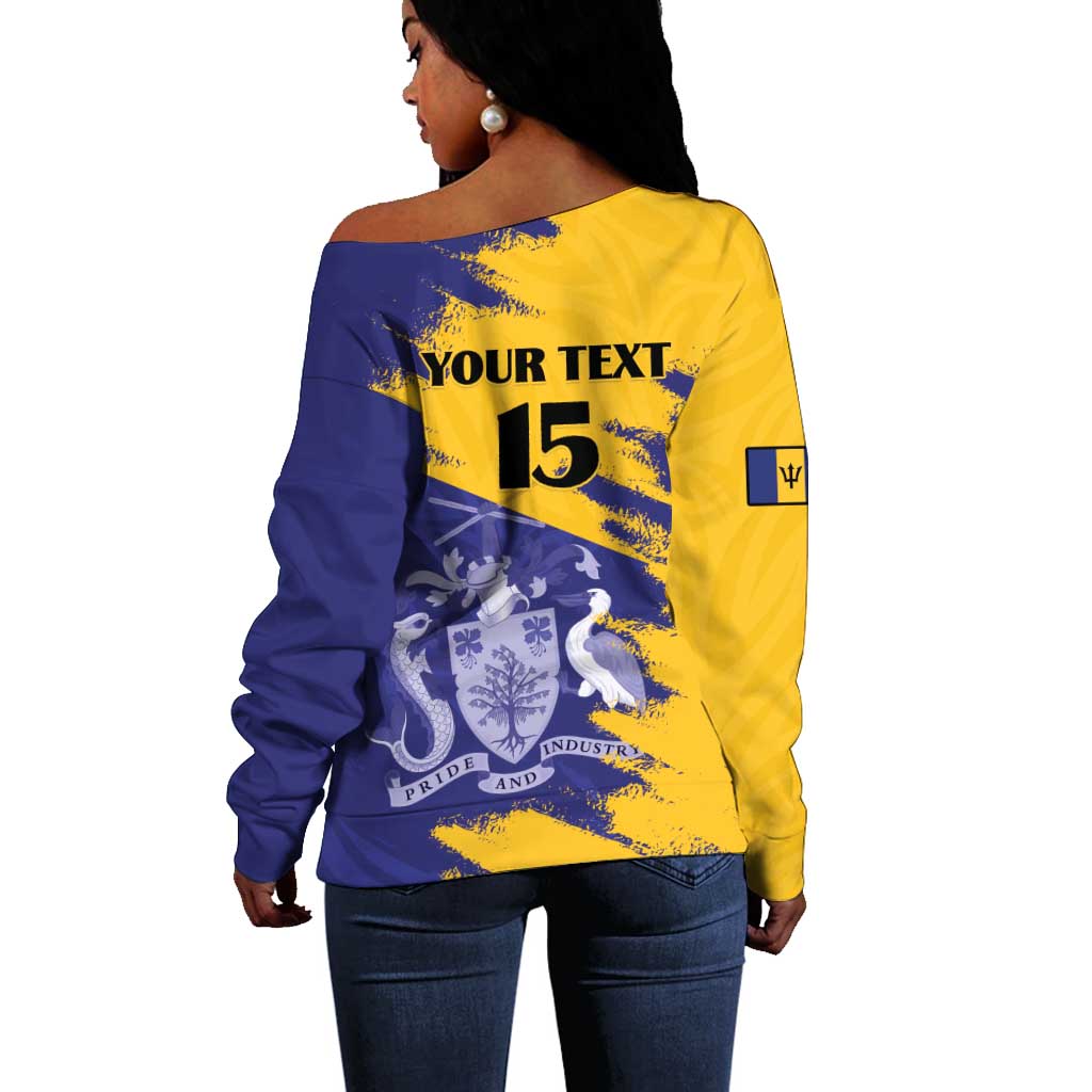 Barbados Royals Cricket Custom Off Shoulder Sweater Coat Of Arms Flag Style - African Pride