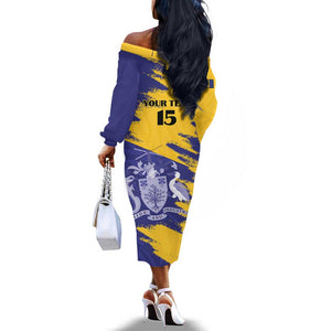 Barbados Royals Cricket Custom Off The Shoulder Long Sleeve Dress Coat Of Arms Flag Style - African Pride