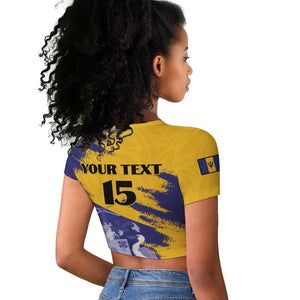 Barbados Royals Cricket Custom Raglan Cropped T shirt Coat Of Arms Flag Style - African Pride
