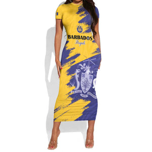 Barbados Royals Cricket Custom Short Sleeve Bodycon Dress Coat Of Arms Flag Style - African Pride