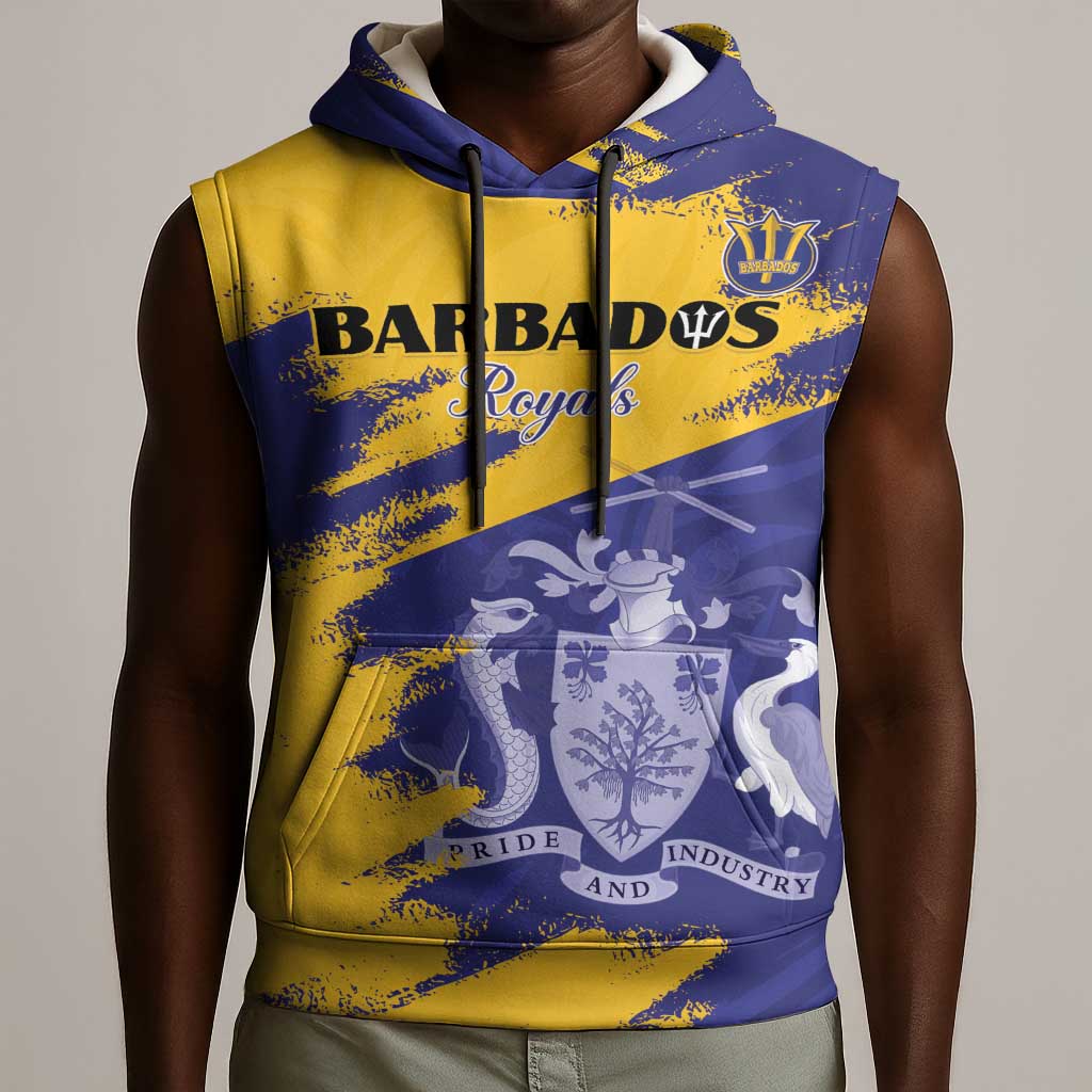 Barbados Royals Cricket Sleeveless Hoodie Coat Of Arms Flag Style - African Pride
