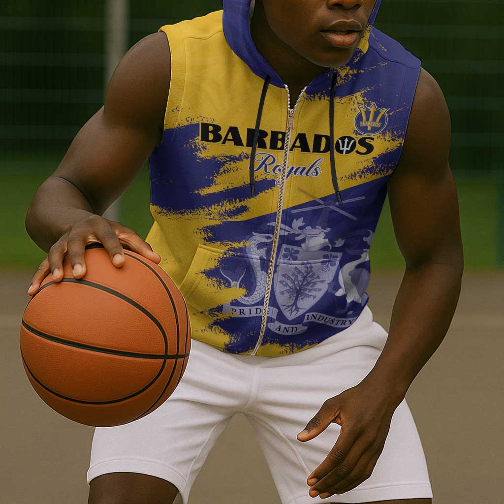 Barbados Royals Cricket Sleeveless Zip Hoodie Coat Of Arms Flag Style - African Pride