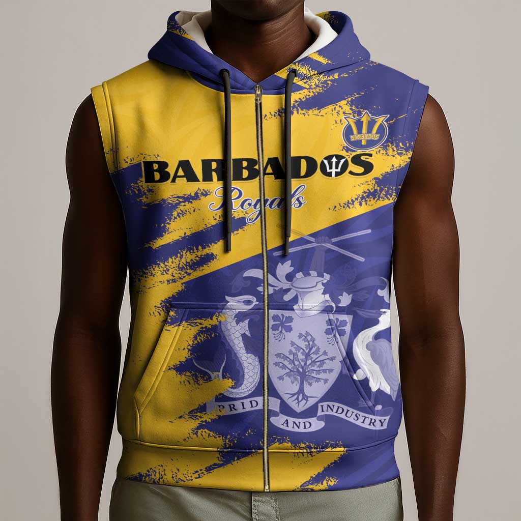 Barbados Royals Cricket Sleeveless Zip Hoodie Coat Of Arms Flag Style - African Pride