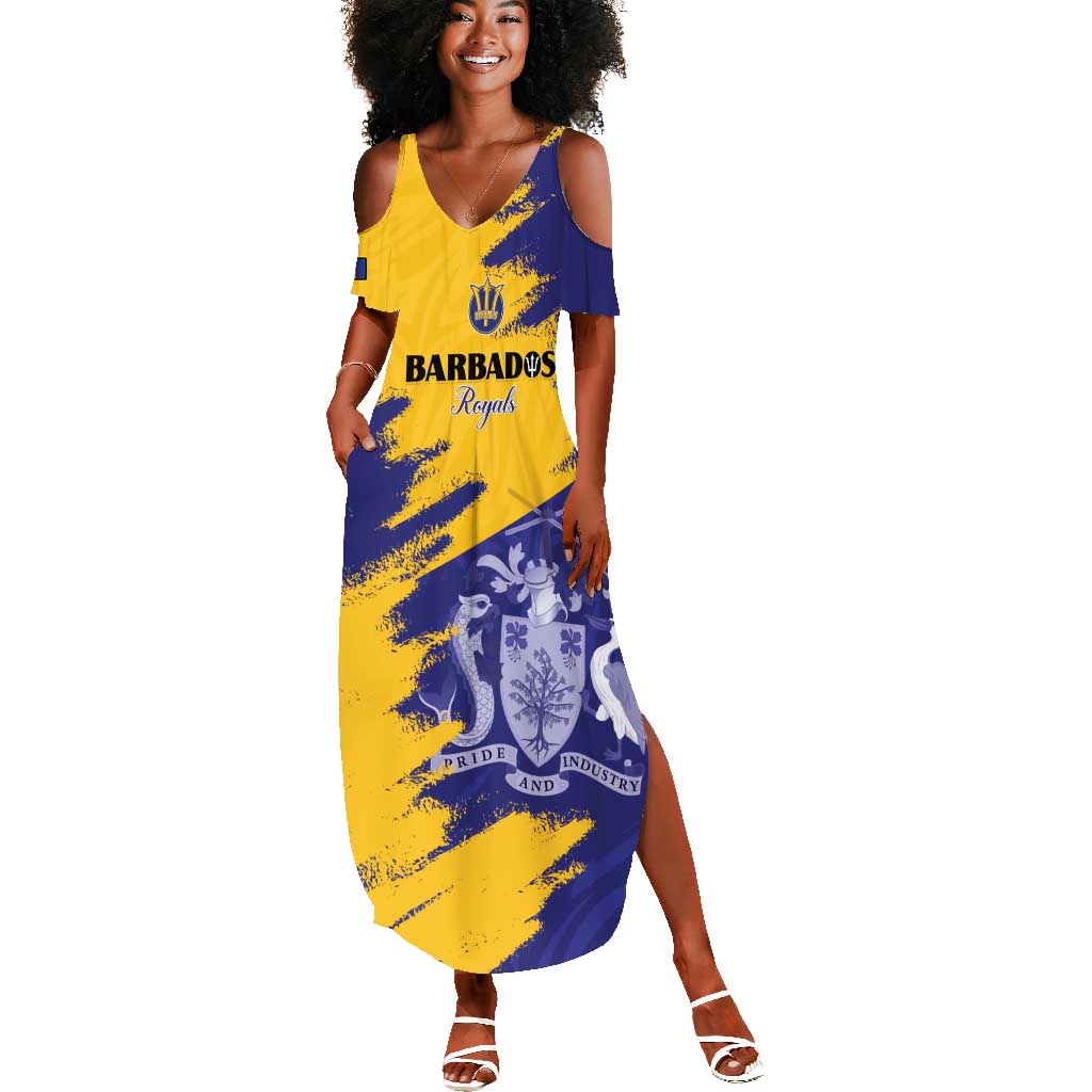 Barbados Royals Cricket Custom Summer Maxi Dress Coat Of Arms Flag Style - African Pride