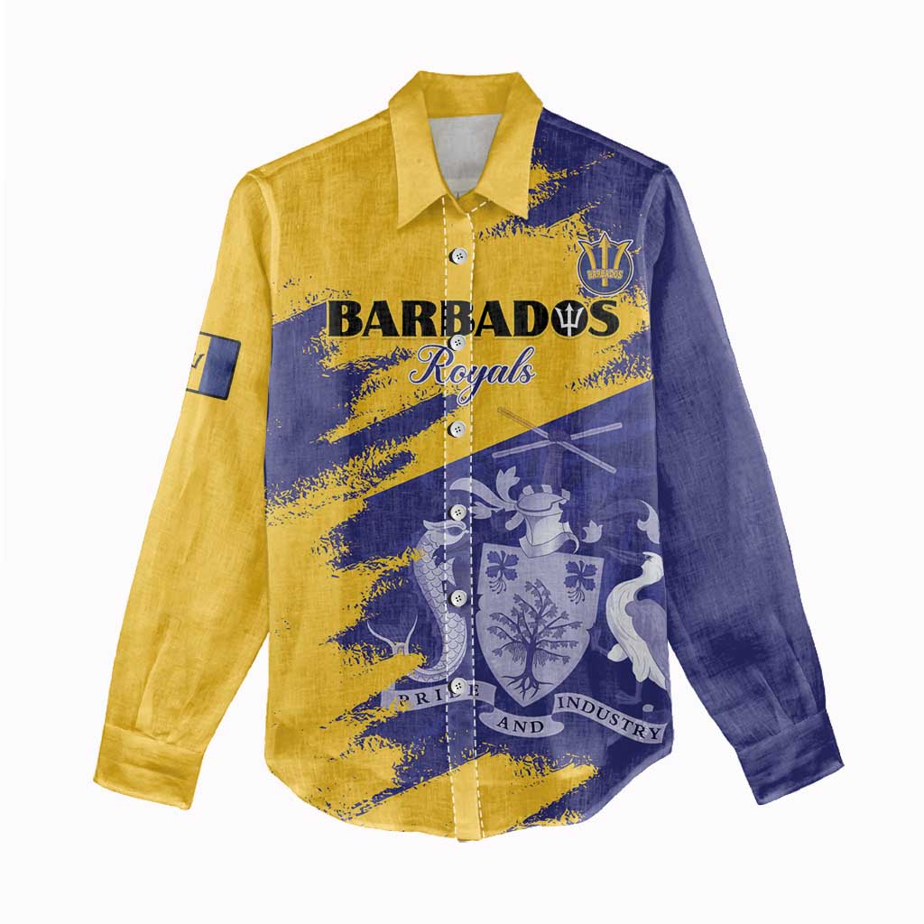 Barbados Royals Cricket Custom Women Casual Shirt Coat Of Arms Flag Style - African Pride