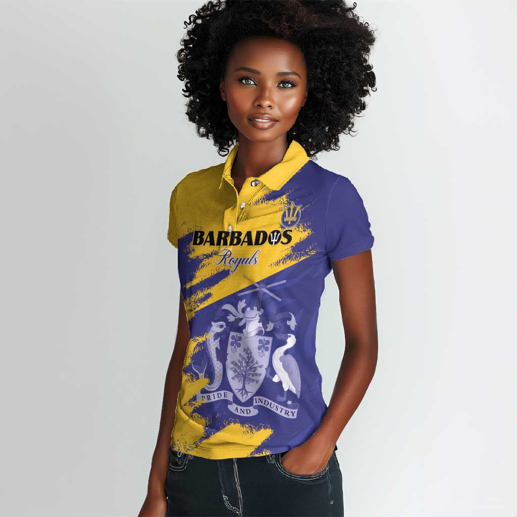 Barbados Royals Cricket Custom Women Polo Shirt Coat Of Arms Flag Style - African Pride