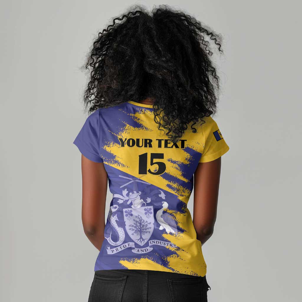 Barbados Royals Cricket Custom Women V-Neck T-Shirt Coat Of Arms Flag Style - African Pride