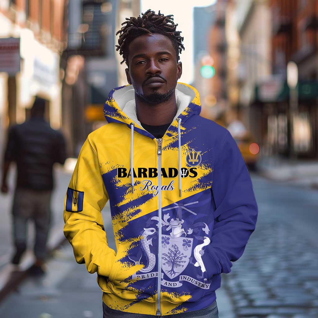 Barbados Royals Cricket Custom Zip Hoodie Coat Of Arms Flag Style - African Pride