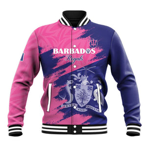 Barbados Royals Cricket Custom Baseball Jacket Coat Of Arms Pink - Blue Color - African Pride