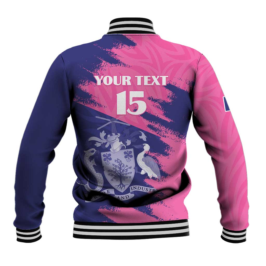 Barbados Royals Cricket Custom Baseball Jacket Coat Of Arms Pink - Blue Color - African Pride