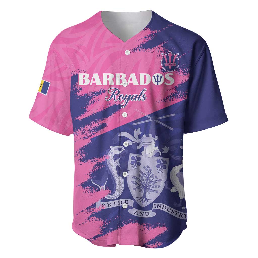 Barbados Royals Cricket Custom Baseball Jersey Coat Of Arms Pink - Blue Color - African Pride