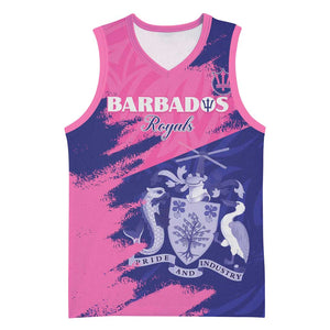 Barbados Royals Cricket Basketball Jersey Coat Of Arms Pink - Blue Color - African Pride