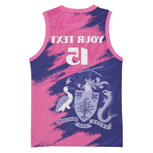 Barbados Royals Cricket Basketball Jersey Coat Of Arms Pink - Blue Color - African Pride