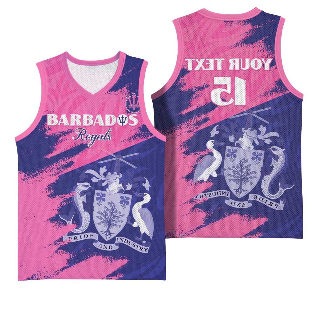 Barbados Royals Cricket Basketball Jersey Coat Of Arms Pink - Blue Color - African Pride