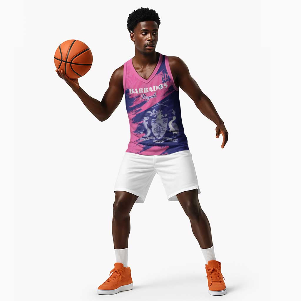 Barbados Royals Cricket Basketball Jersey Coat Of Arms Pink - Blue Color - African Pride