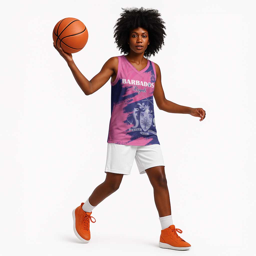 Barbados Royals Cricket Basketball Jersey Coat Of Arms Pink - Blue Color - African Pride