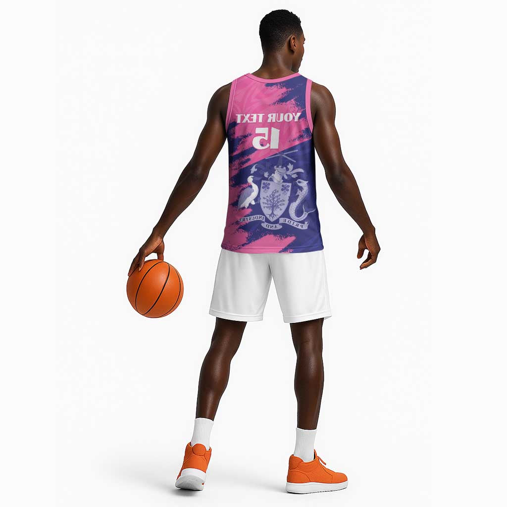 Barbados Royals Cricket Basketball Jersey Coat Of Arms Pink - Blue Color - African Pride