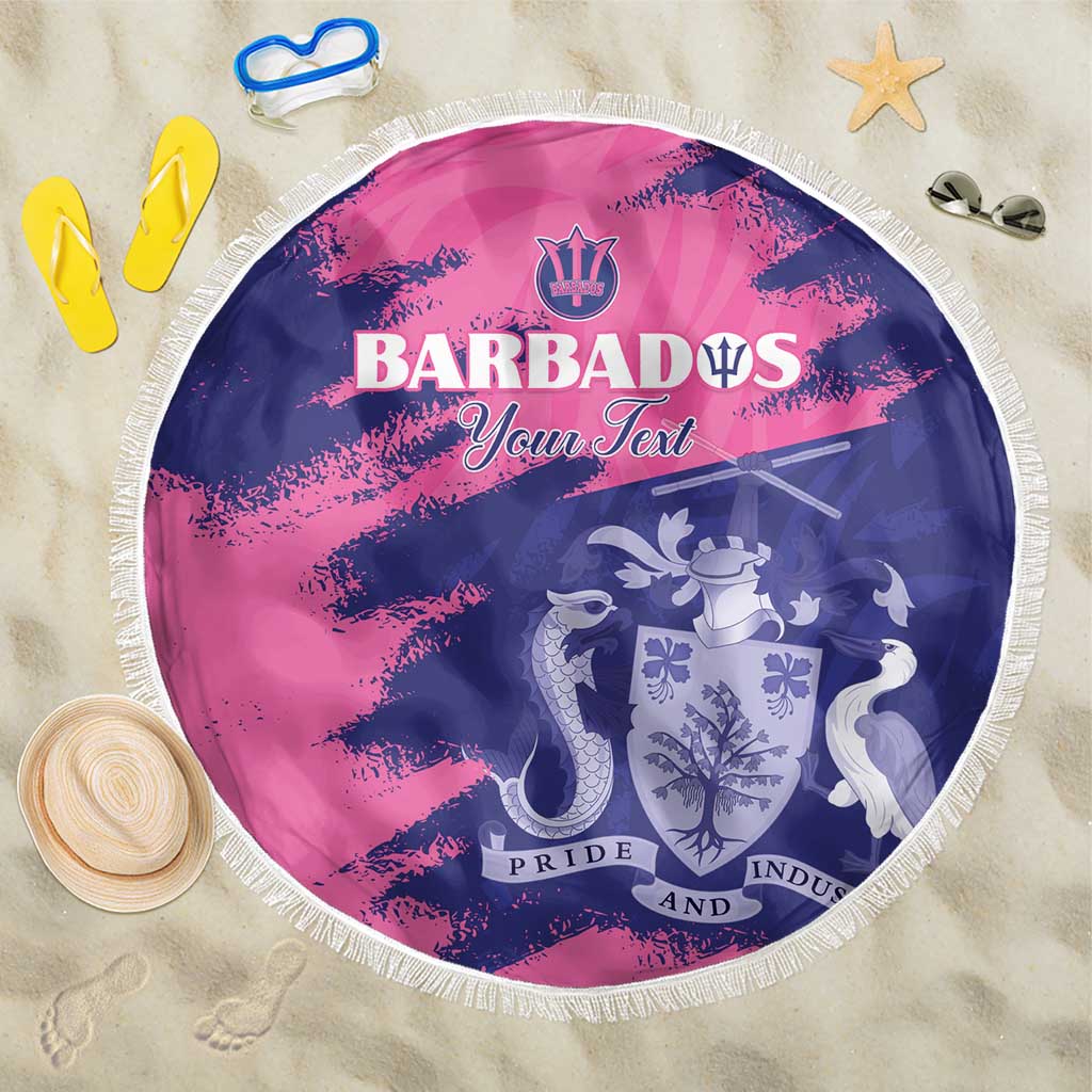 Barbados Royals Cricket Custom Beach Blanket Coat Of Arms Pink - Blue Color - African Pride