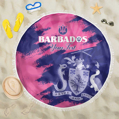 Barbados Royals Cricket Custom Beach Blanket Coat Of Arms Pink - Blue Color - African Pride