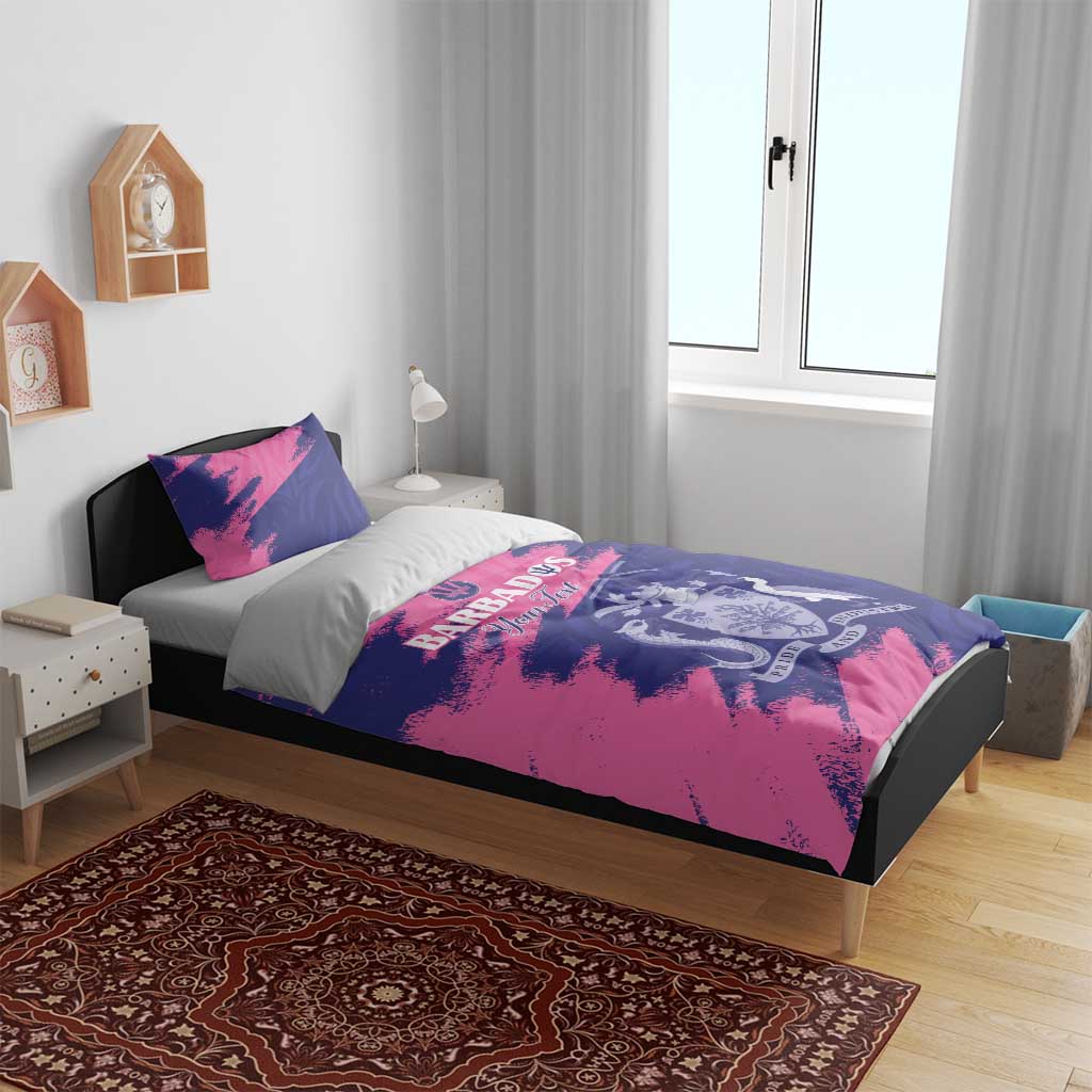 Barbados Royals Cricket Custom Bedding Set Coat Of Arms Pink - Blue Color - African Pride