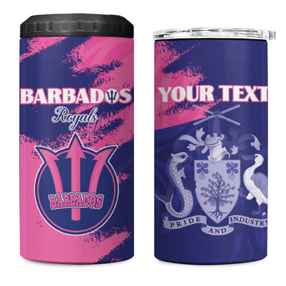 Barbados Royals Cricket Custom 4 in 1 Can Cooler Tumbler Coat Of Arms Pink - Blue Color - African Pride