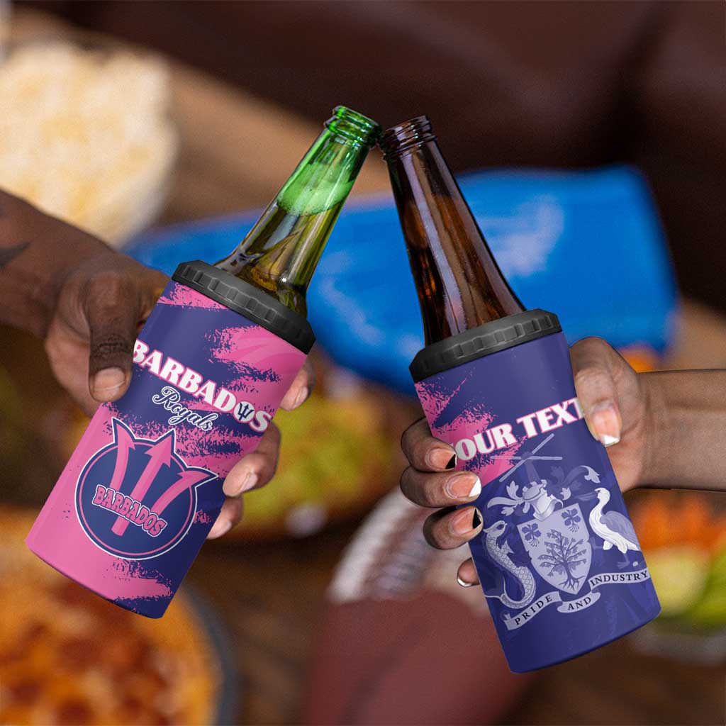 Barbados Royals Cricket Custom 4 in 1 Can Cooler Tumbler Coat Of Arms Pink - Blue Color - African Pride
