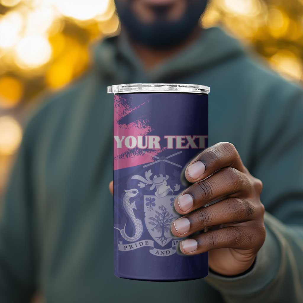 Barbados Royals Cricket Custom 4 in 1 Can Cooler Tumbler Coat Of Arms Pink - Blue Color - African Pride