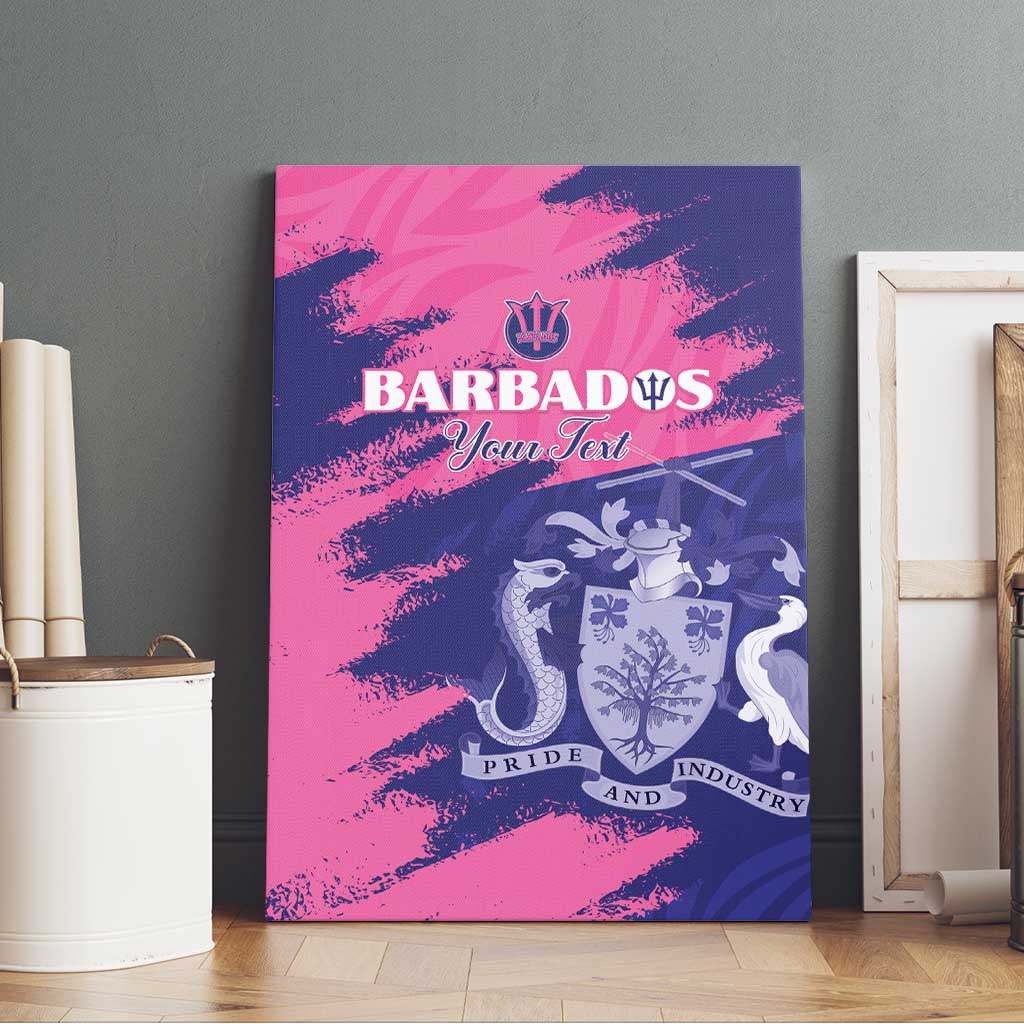 Barbados Royals Cricket Custom Canvas Wall Art Coat Of Arms Pink - Blue Color - African Pride