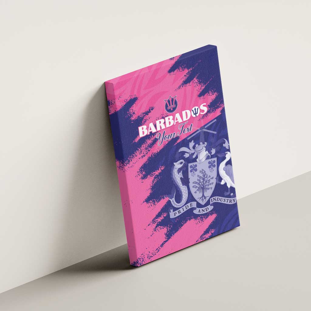 Barbados Royals Cricket Custom Canvas Wall Art Coat Of Arms Pink - Blue Color - African Pride