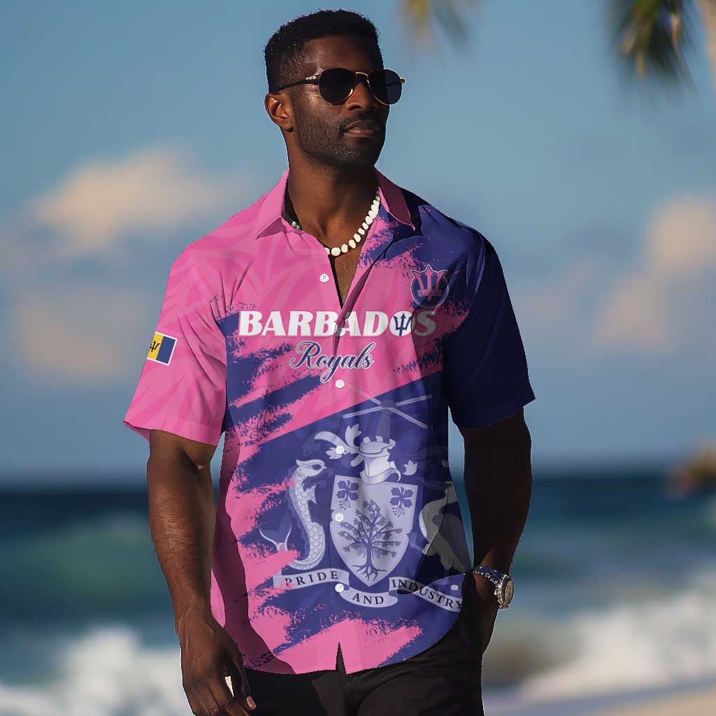 Barbados Royals Cricket Custom Hawaiian Shirt Coat Of Arms Pink - Blue Color - African Pride