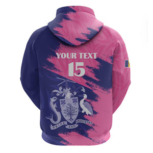 Barbados Royals Cricket Custom Hoodie Coat Of Arms Pink - Blue Color - African Pride